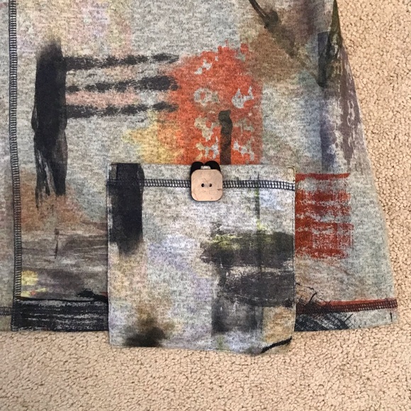 Ali Miles Casual Top Womens Small Grey Artistic Print Pocket Brushed Fleece - Picture 7 of 10